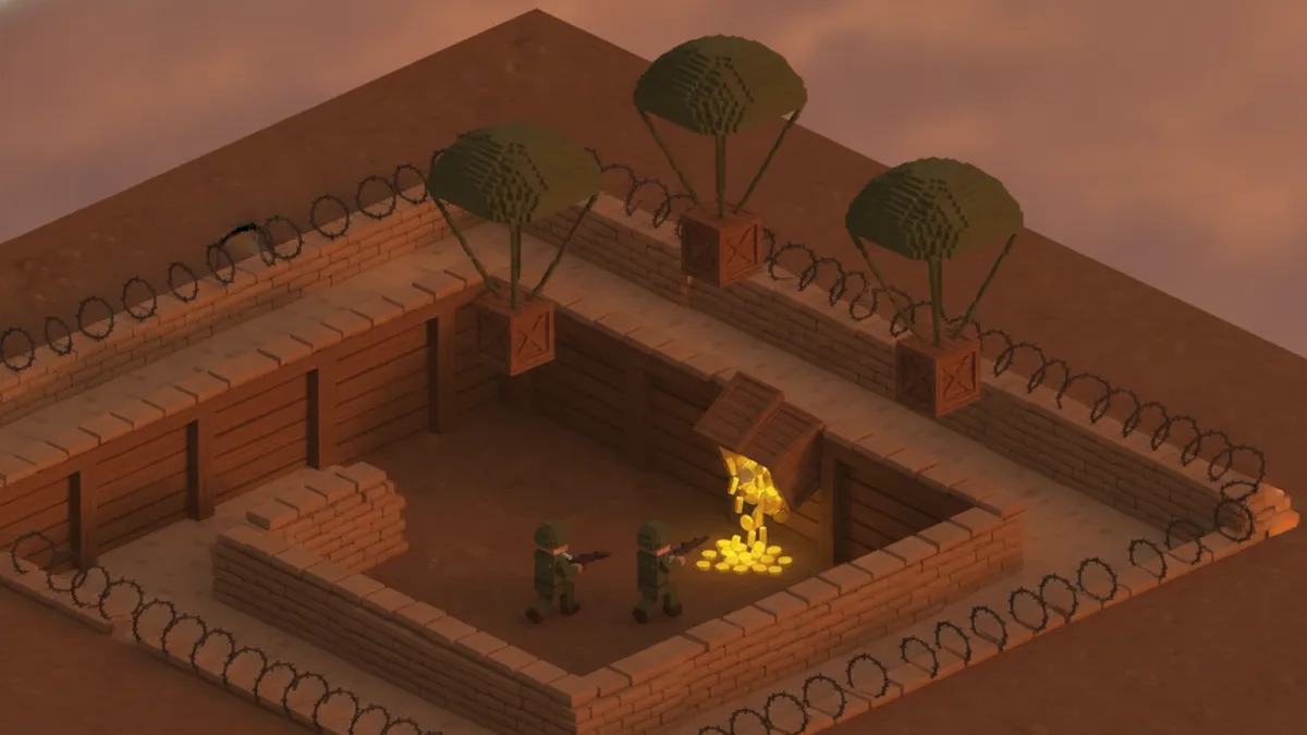 Crates of gold coins parachute into the trench